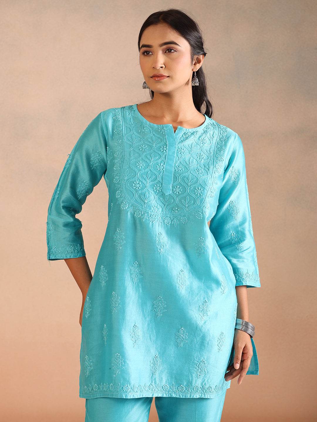 NIDA CHANDERI CO-ORD SET - KRI CHIKANKARI