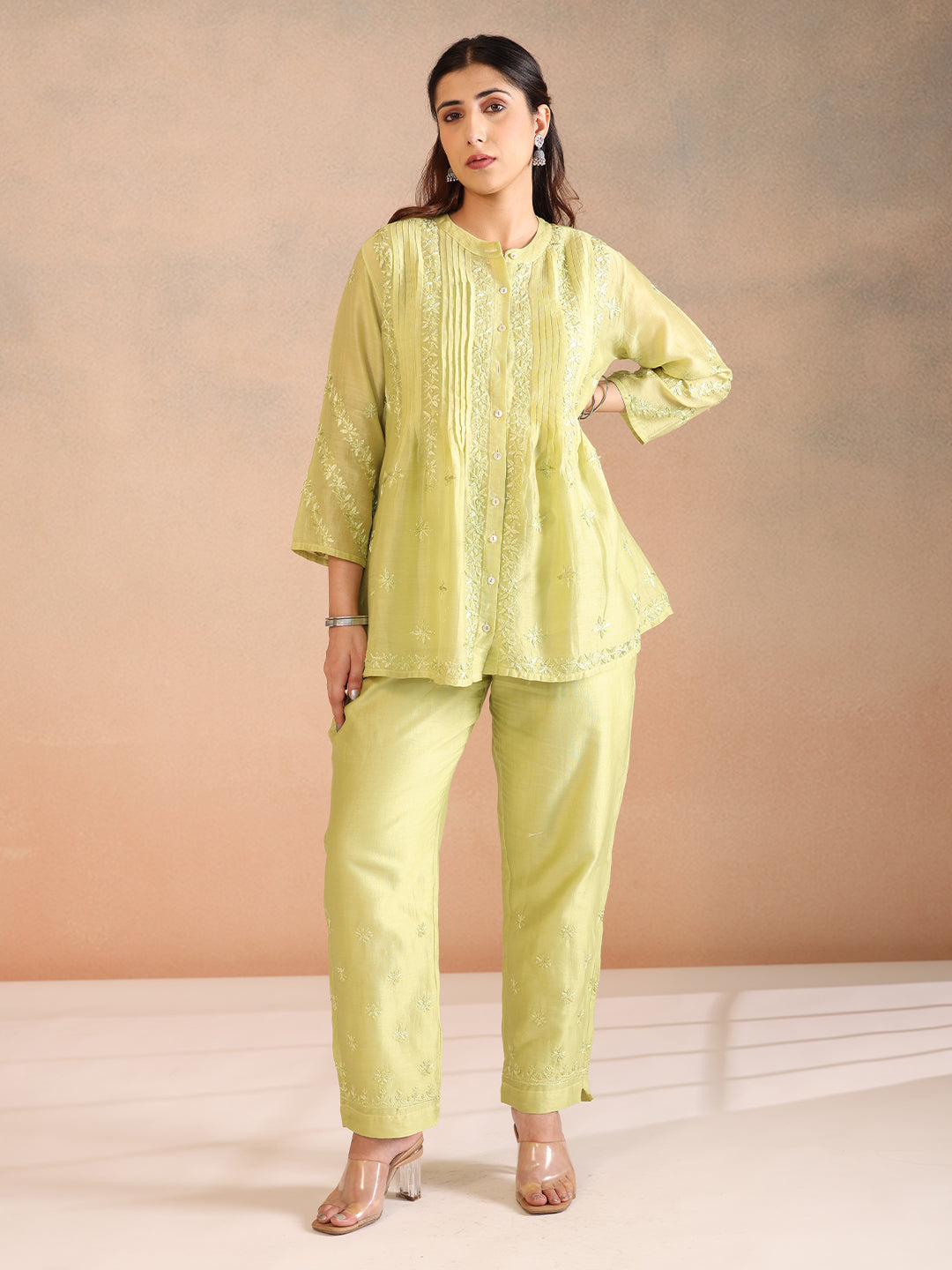 ZUBA CHANDERI GREEN CO-ORD SET