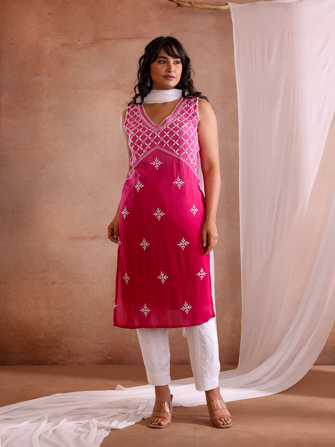 ZAVIA PINK GEORGETTE SLEEVELESS KURTA