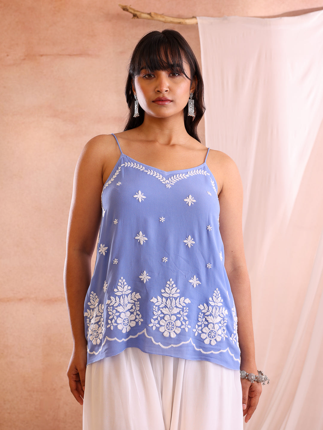 KYRA CHIKANKARI BLUE GEORGETTE TOP