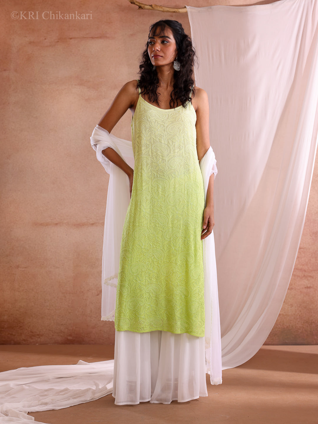 RUMI CHIKANKARI GREEN GEORGETTE KURTA