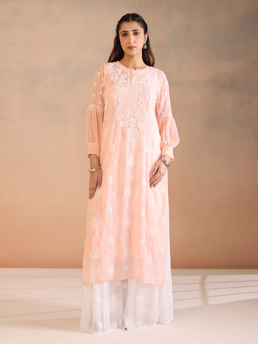 NILOFER GEORGETTE PEACH KURTA