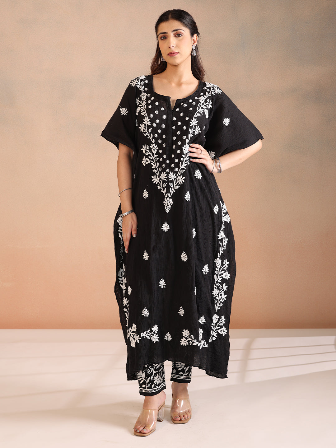 FAYA CRUSH COTTON BLACK KAFTAN