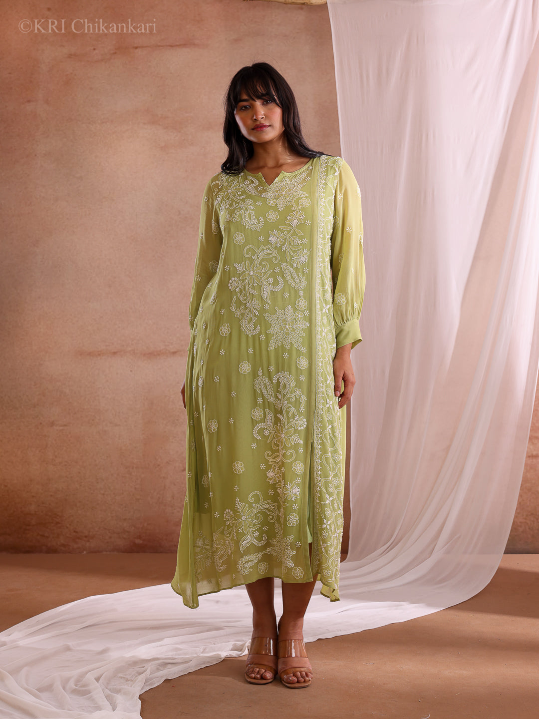 RINA PISTA GREEN GEORGETTE DRESS