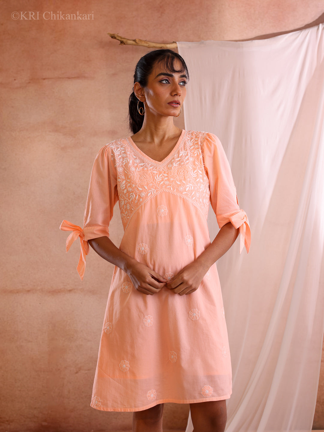ROSHA PEACH COTTON SHORT DRESS