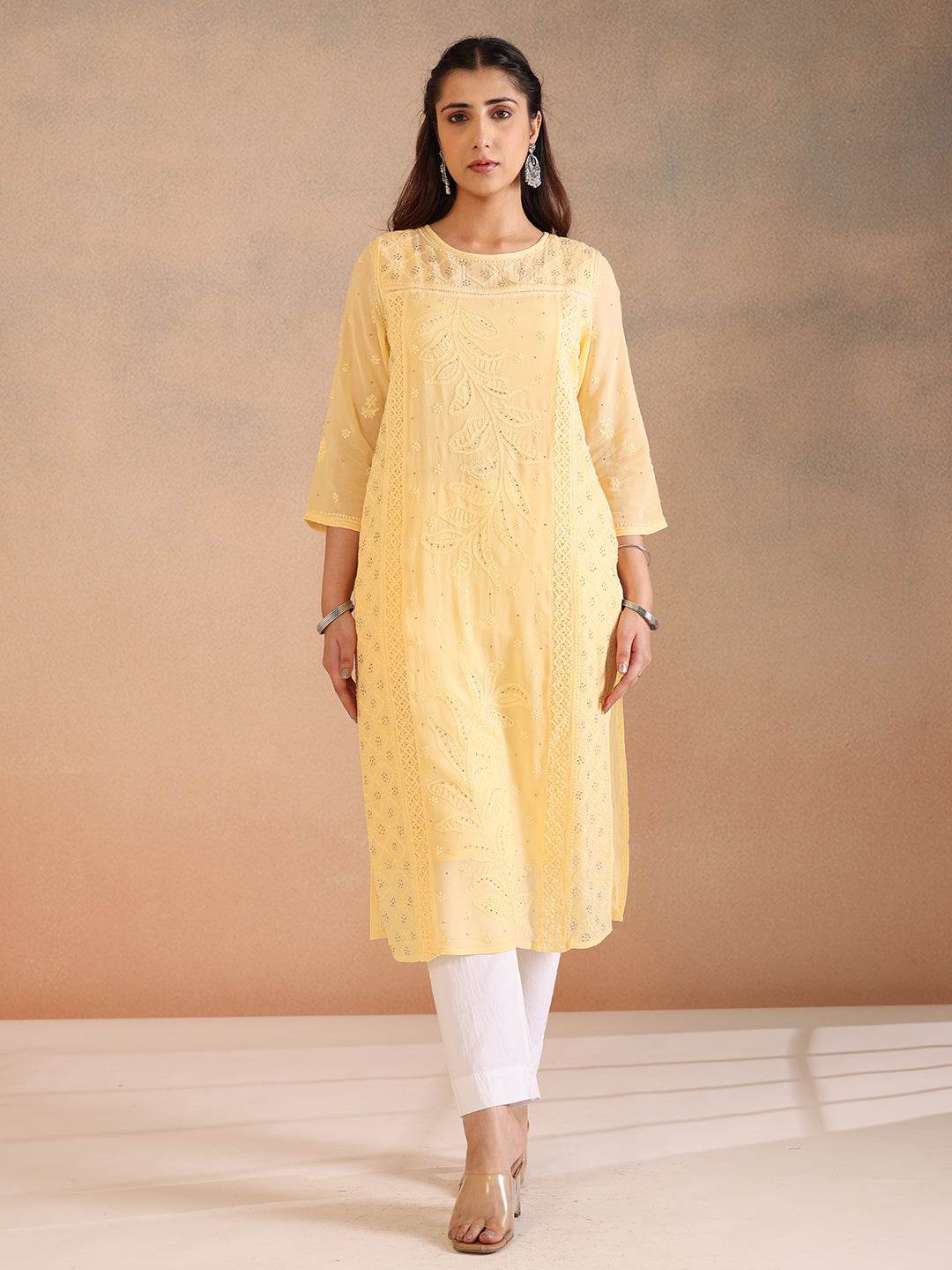 SHAMSA GEORGETTE KURTA - KRI CHIKANKARI