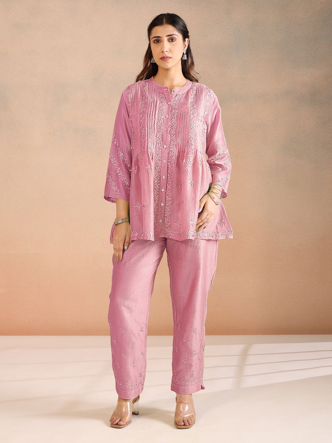 ZUBA CHANDERI PINK CO-ORD SET