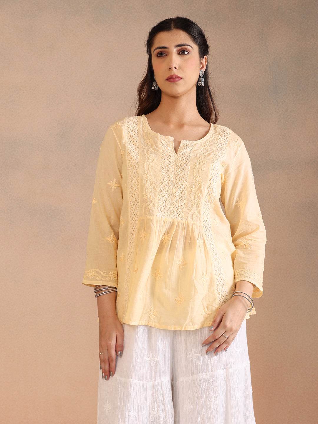 SAHRA MULMUL TOP - KRI CHIKANKARI