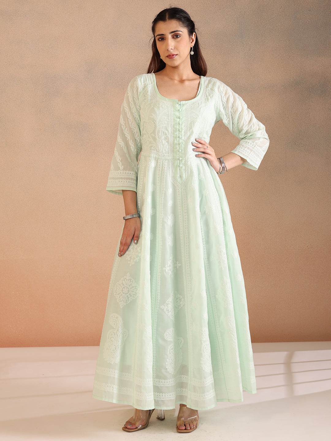 ANOKHI COTTON ANARKALI - KRI CHIKANKARI