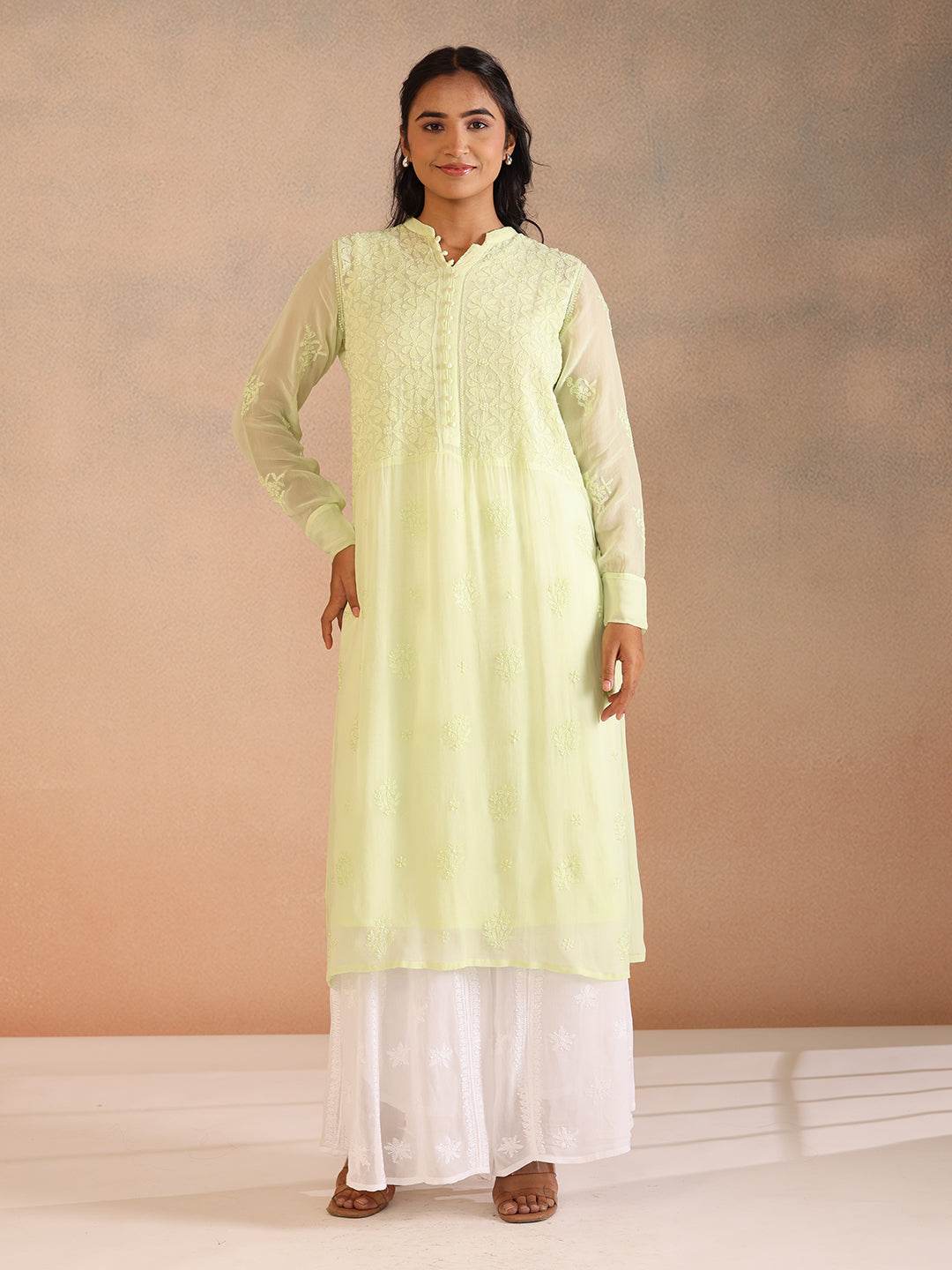 ZAHA GEORGETTE KURTA - KRI CHIKANKARI