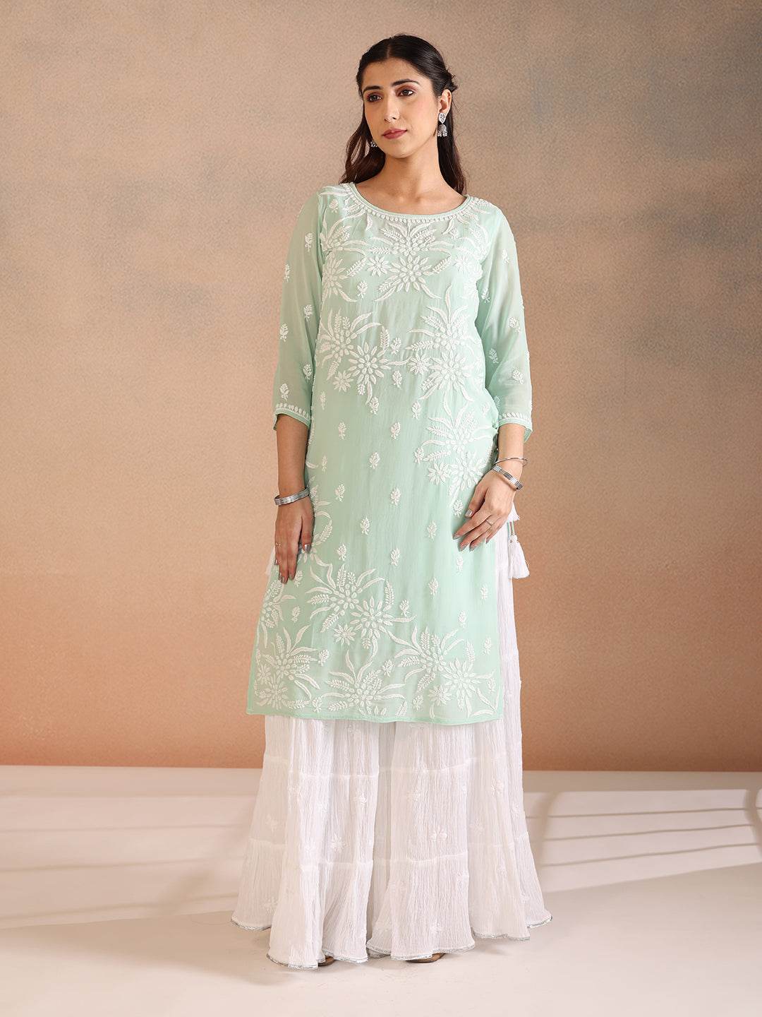 FAIHA GEORGETTE KURTA - KRI CHIKANKARI