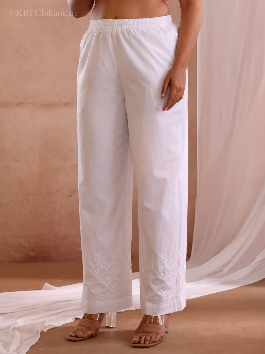White Rida RIDA CHIKANKARI WHITE COTTON PANTS – KRI CHIKANKARI
