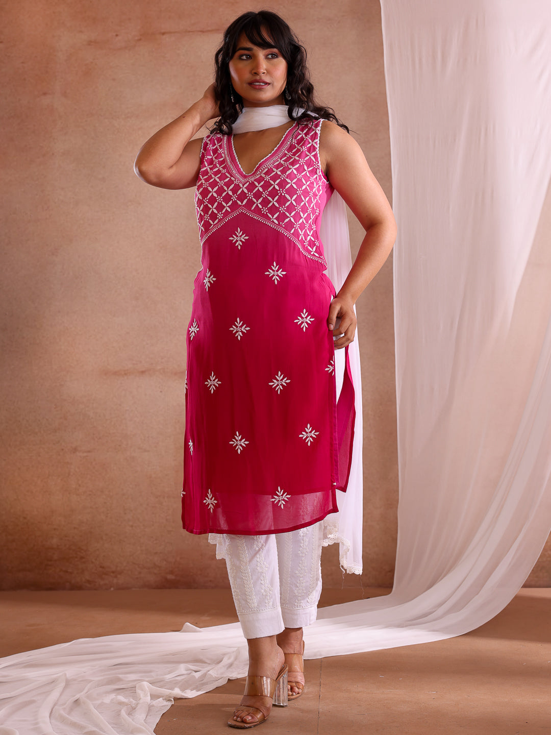 ZAVIA PINK GEORGETTE SLEEVELESS KURTA