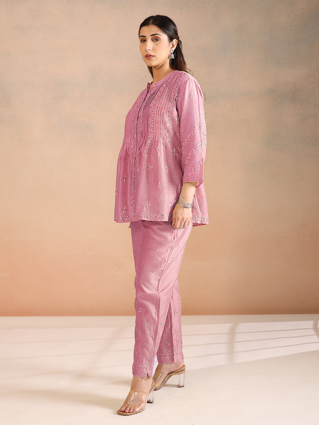 ZUBA CHANDERI PINK CO-ORD SET