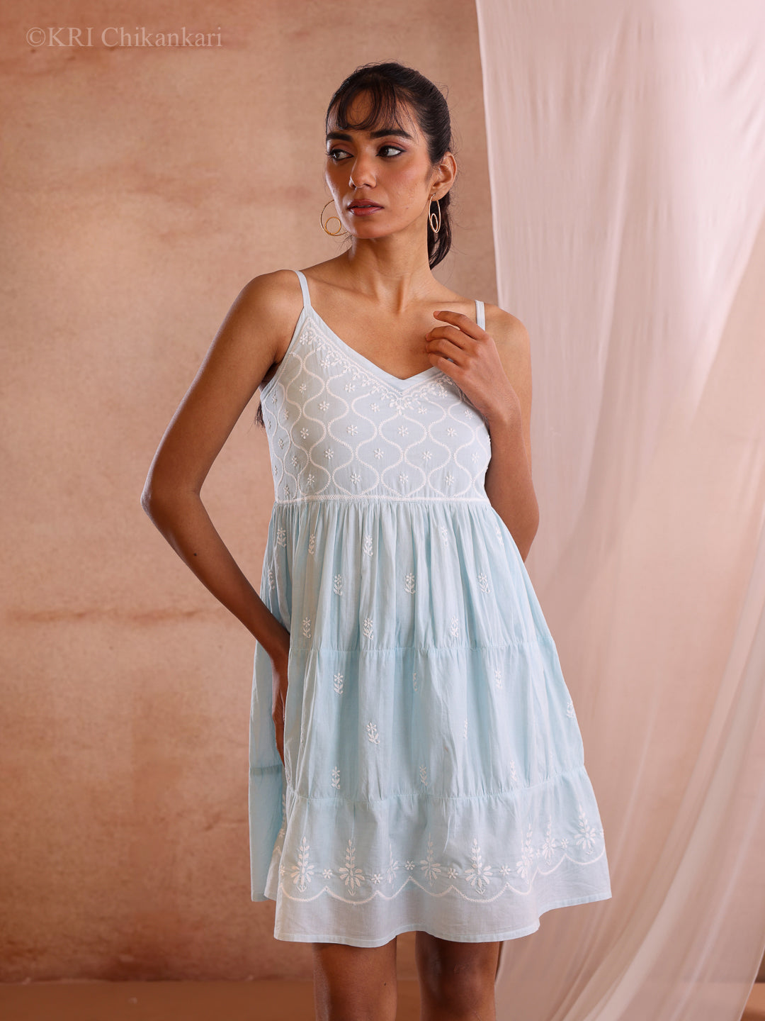 EHRA SKY BLUE COTTON MINI DRESS