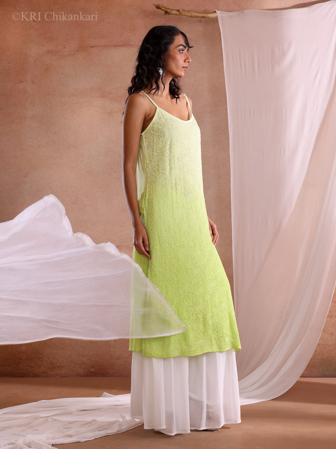 RUMI CHIKANKARI GREEN GEORGETTE KURTA