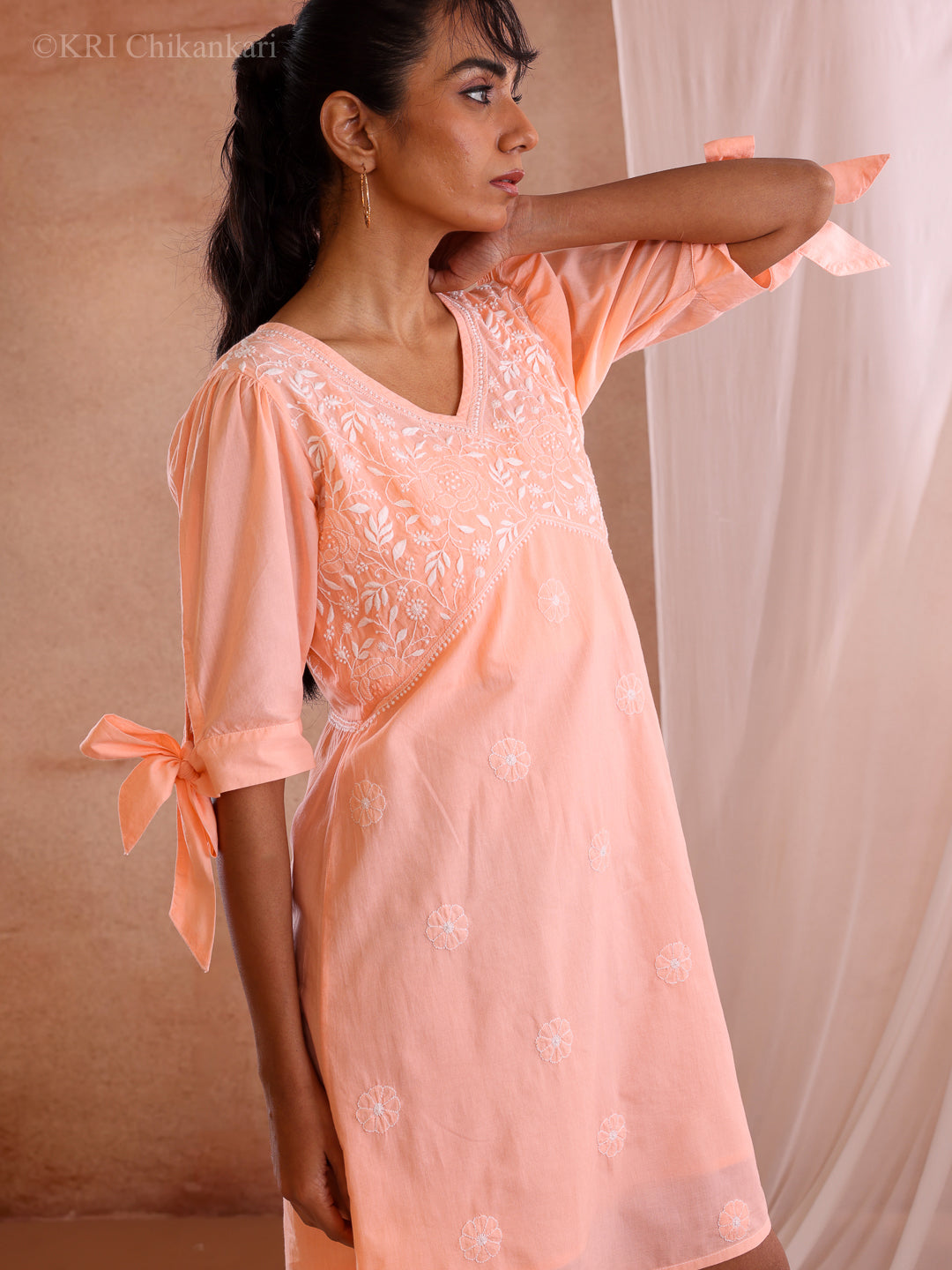 ROSHA PEACH COTTON SHORT DRESS