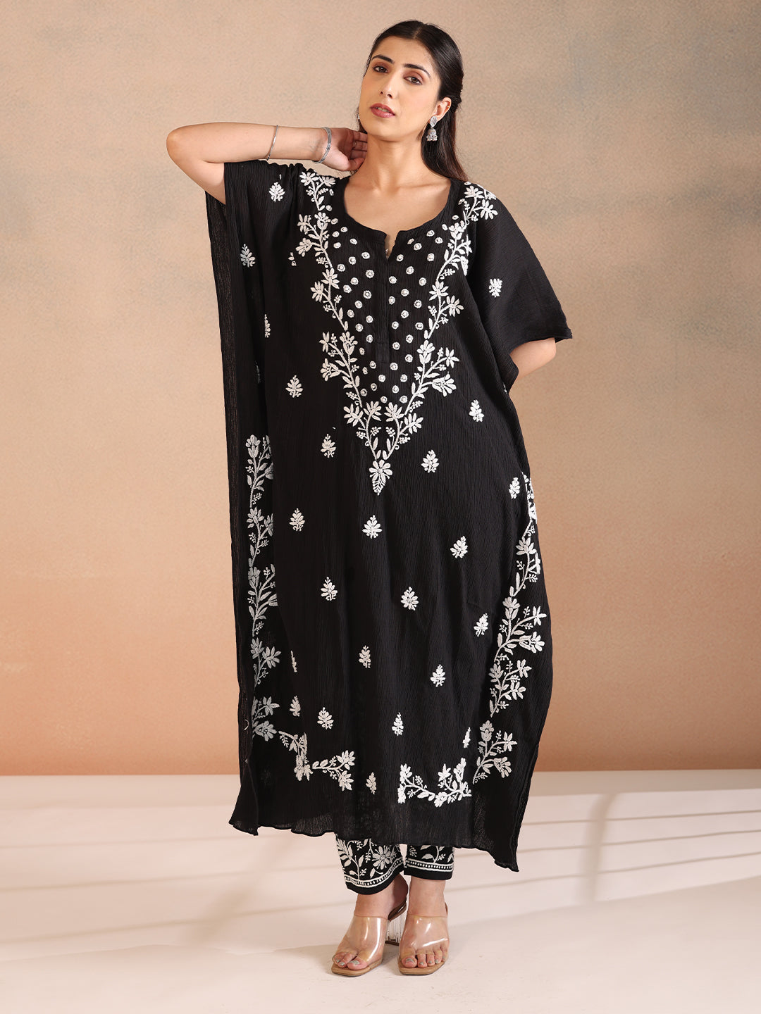 FAYA CRUSH COTTON BLACK KAFTAN