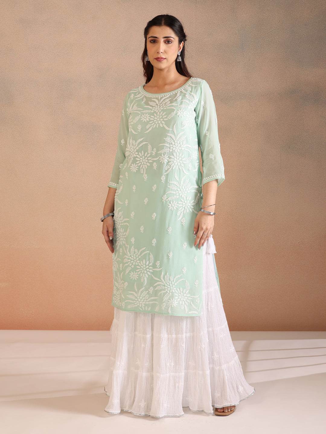 FAIHA GEORGETTE KURTA - KRI CHIKANKARI