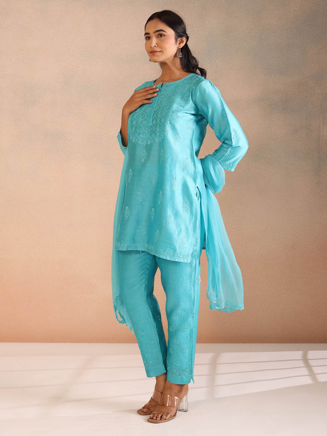 NIDA CHANDERI CO-ORD SET - KRI CHIKANKARI