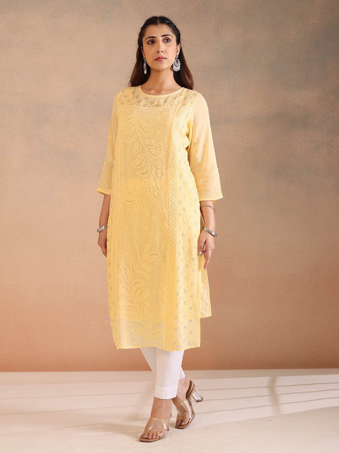 SHAMSA GEORGETTE KURTA - KRI CHIKANKARI