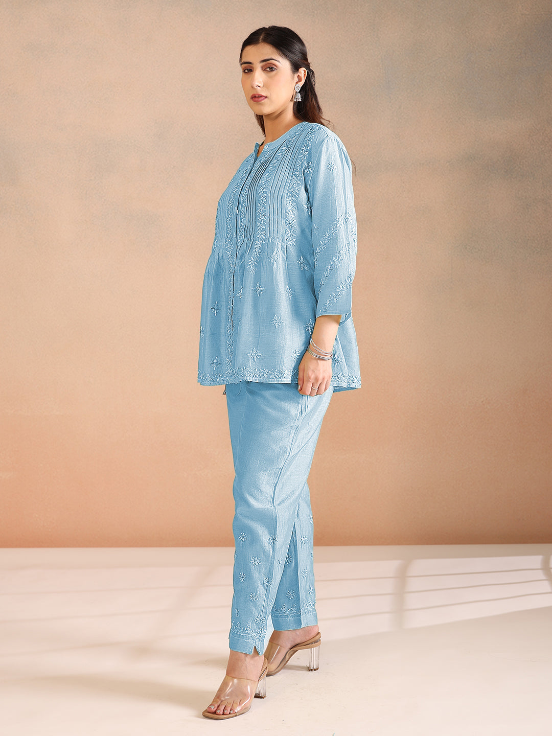 ZUBA CHANDERI BLUE CO-ORD SET