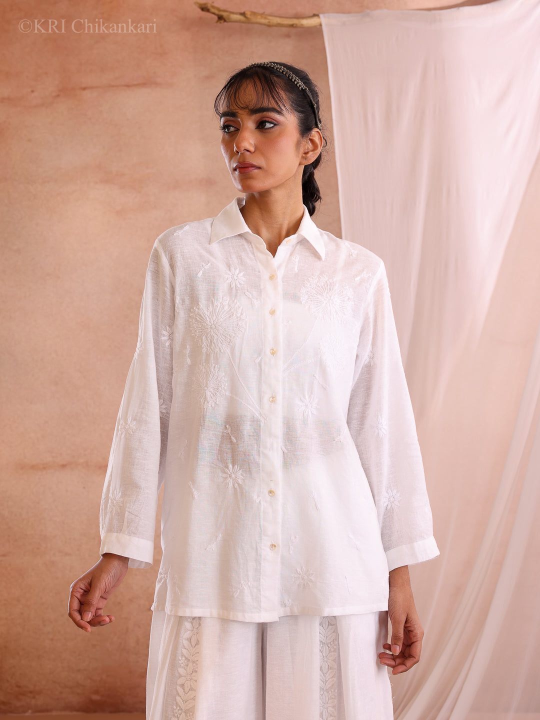 DELA WHITE COTTEN BLEND SHIRT