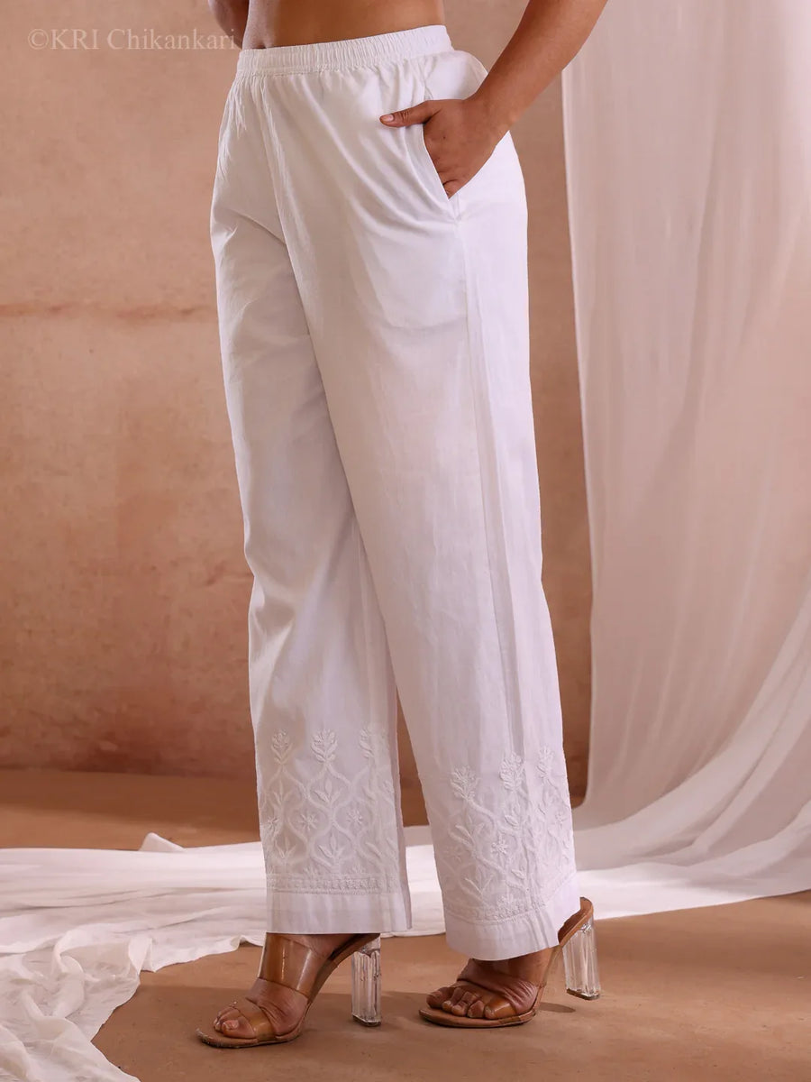 RIDA CHIKANKARI WHITE COTTON PANTS – KRI CHIKANKARI