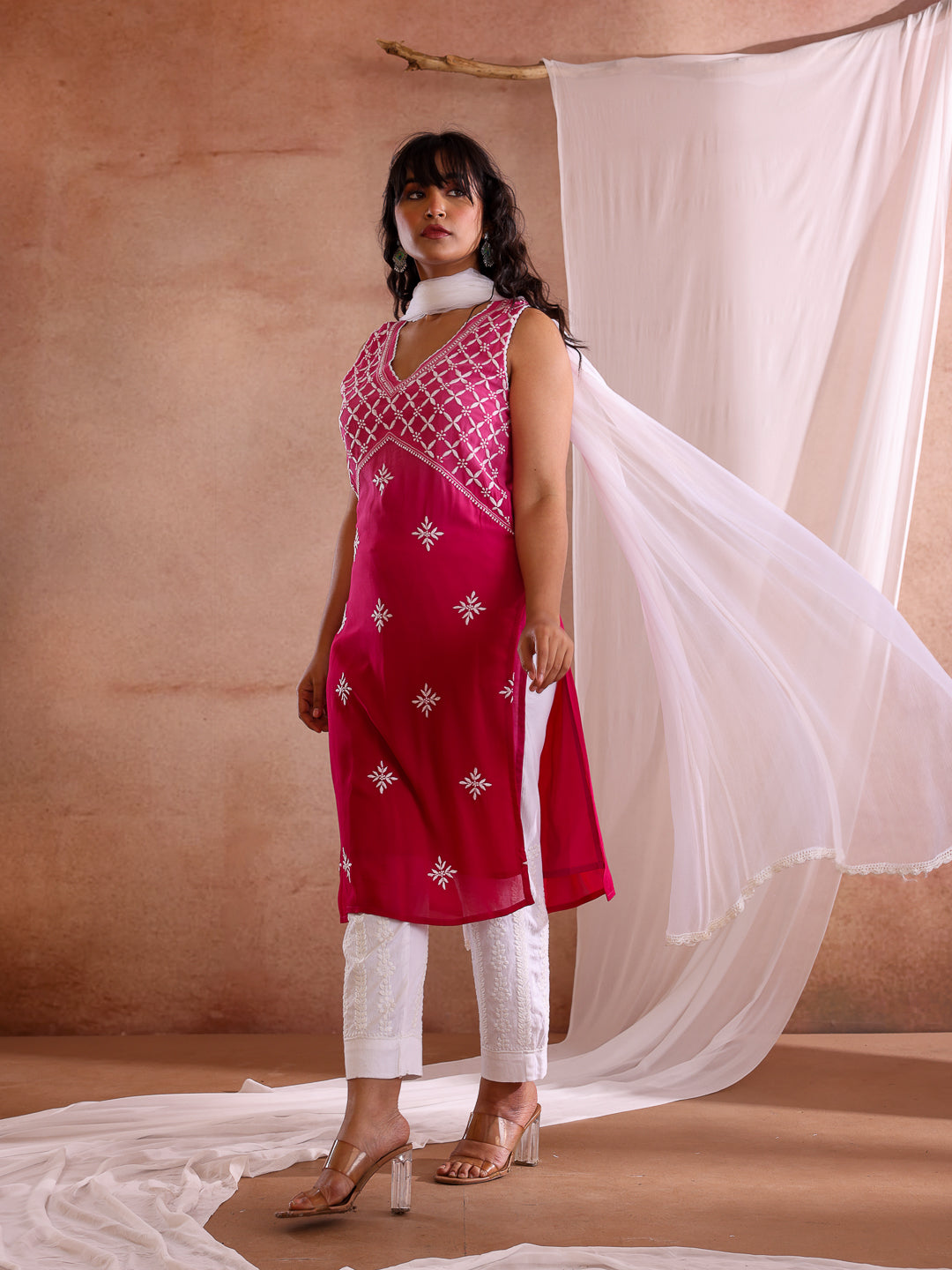 ZAVIA PINK GEORGETTE SLEEVELESS KURTA