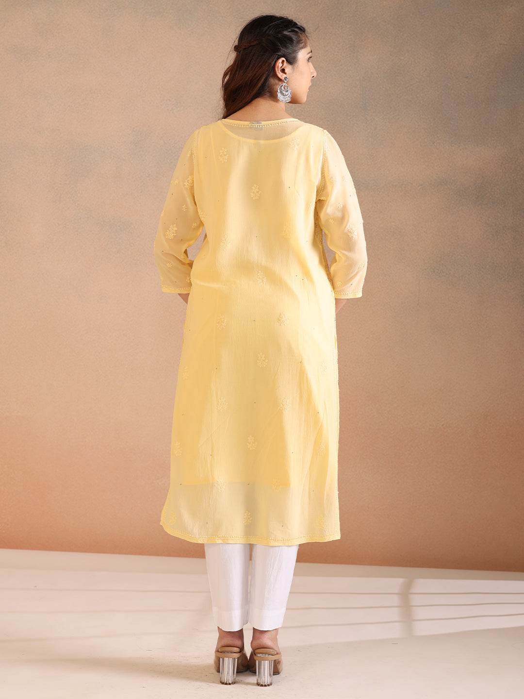 SHAMSA GEORGETTE KURTA - KRI CHIKANKARI