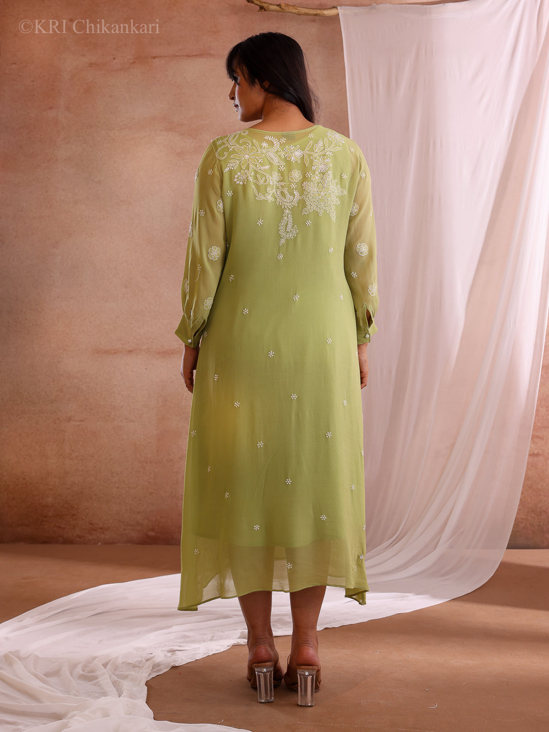 RINA PISTA GREEN GEORGETTE DRESS