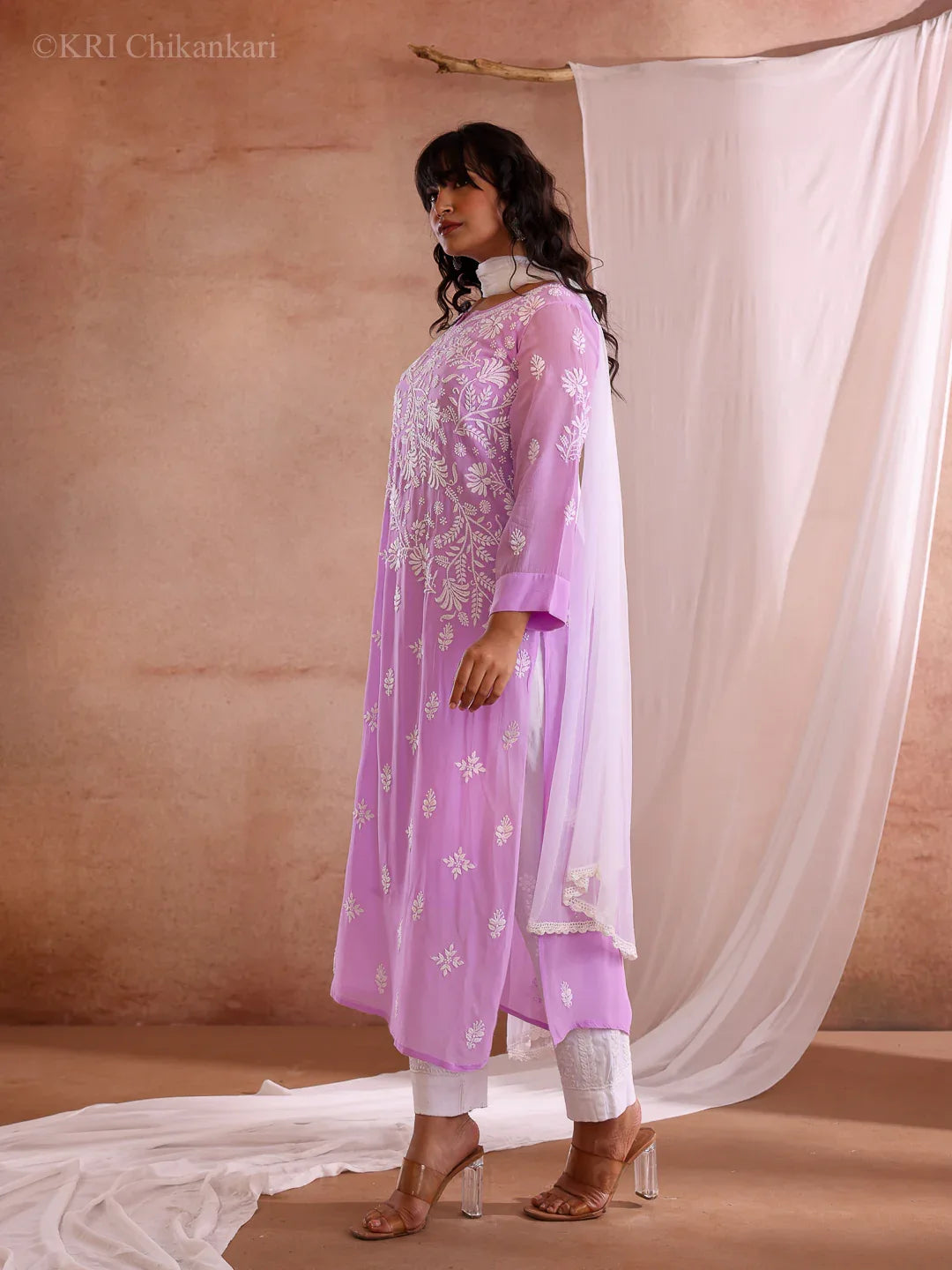 VARSHA LILAC GEORGETTE KURTA - KRI CHIKANKARI
