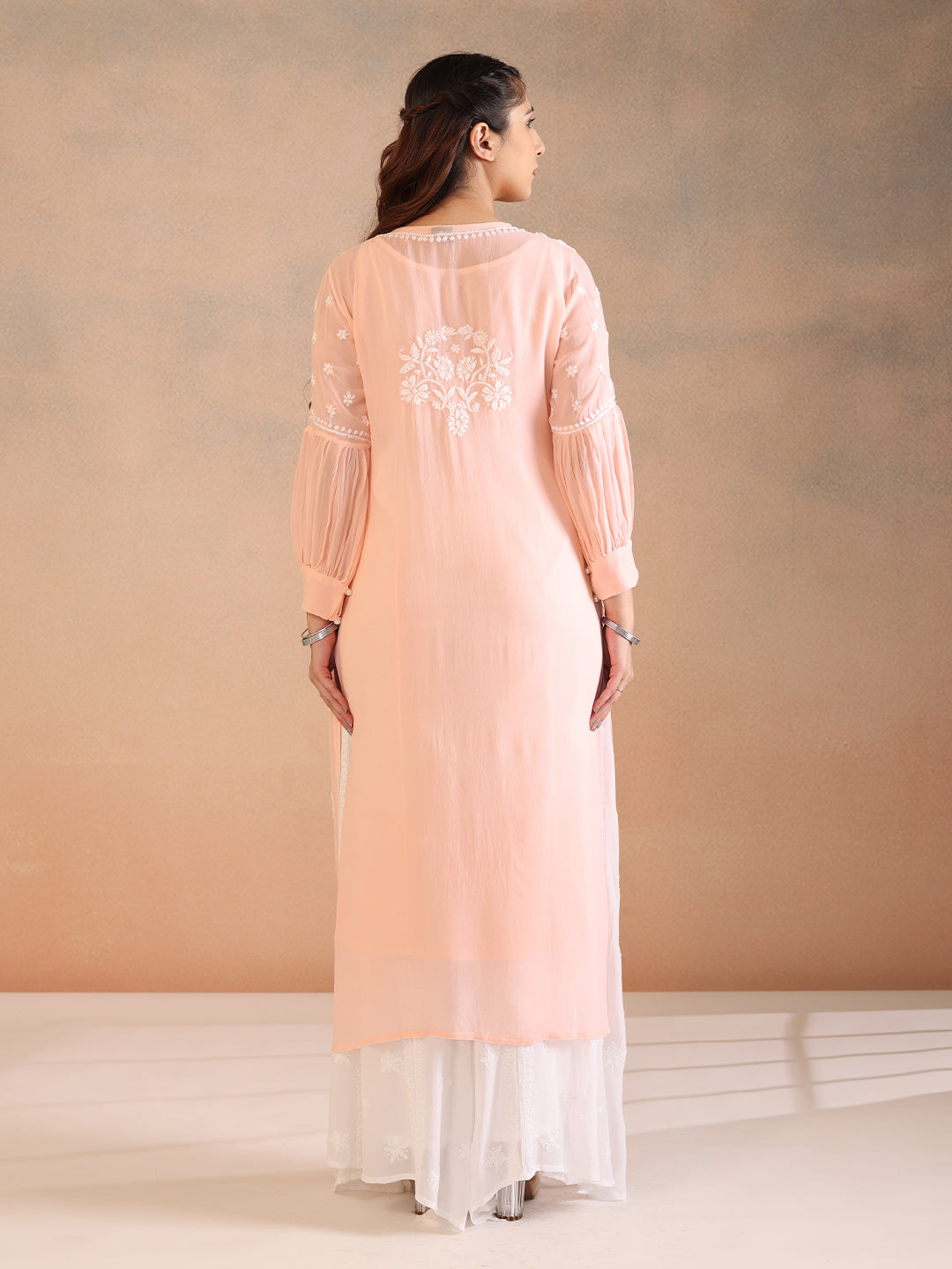 NILOFER GEORGETTE PEACH KURTA