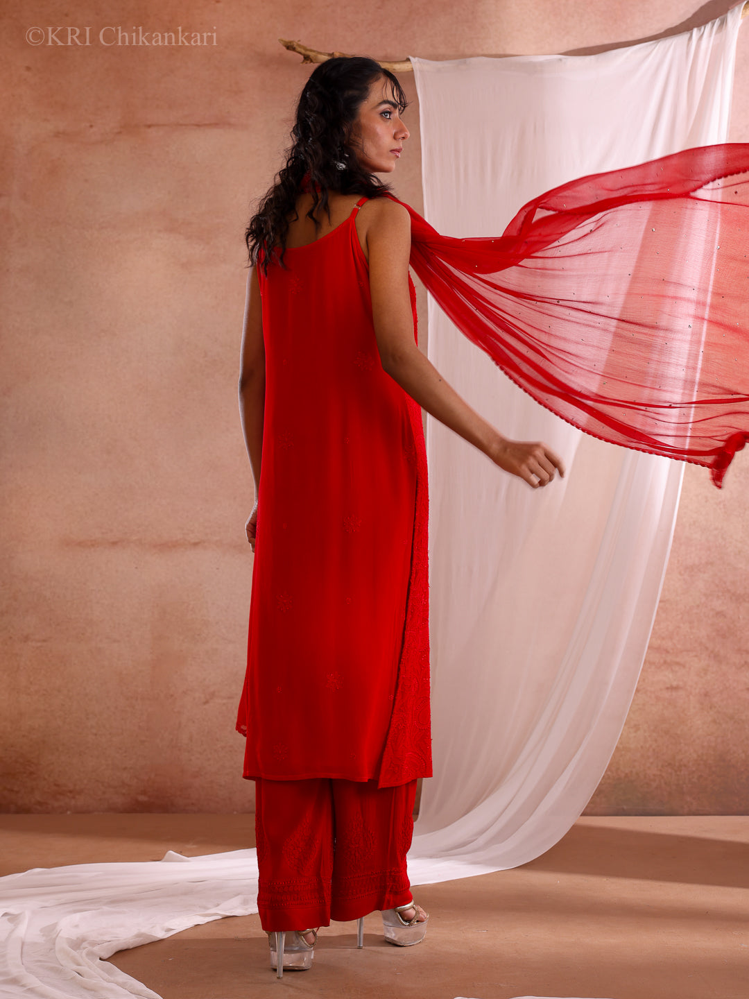 RUMI CHIKANKARI RED GEORGETTE KURTA