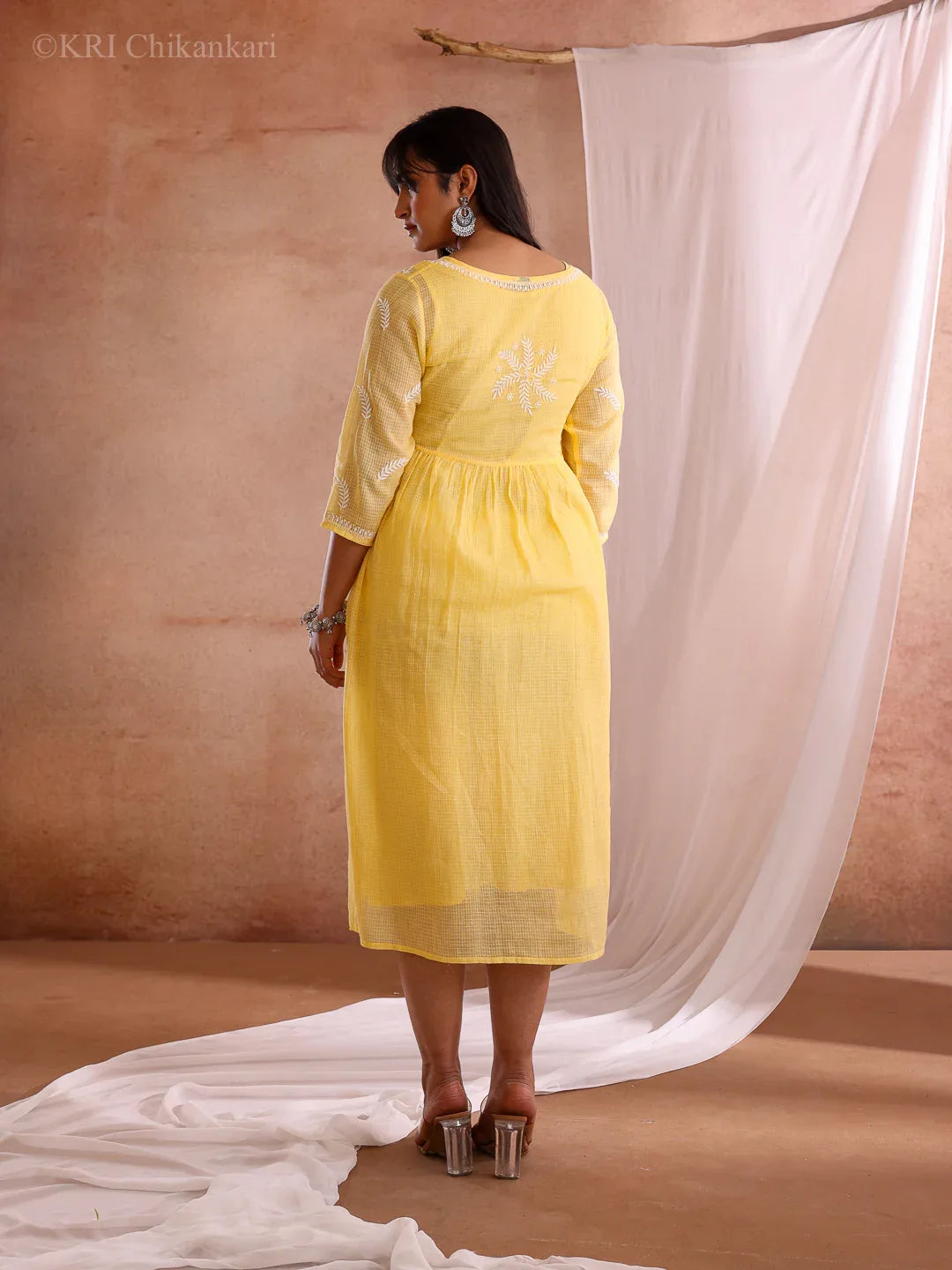 ADYA YELLOW KOTA DRESS - KRI CHIKANKARI