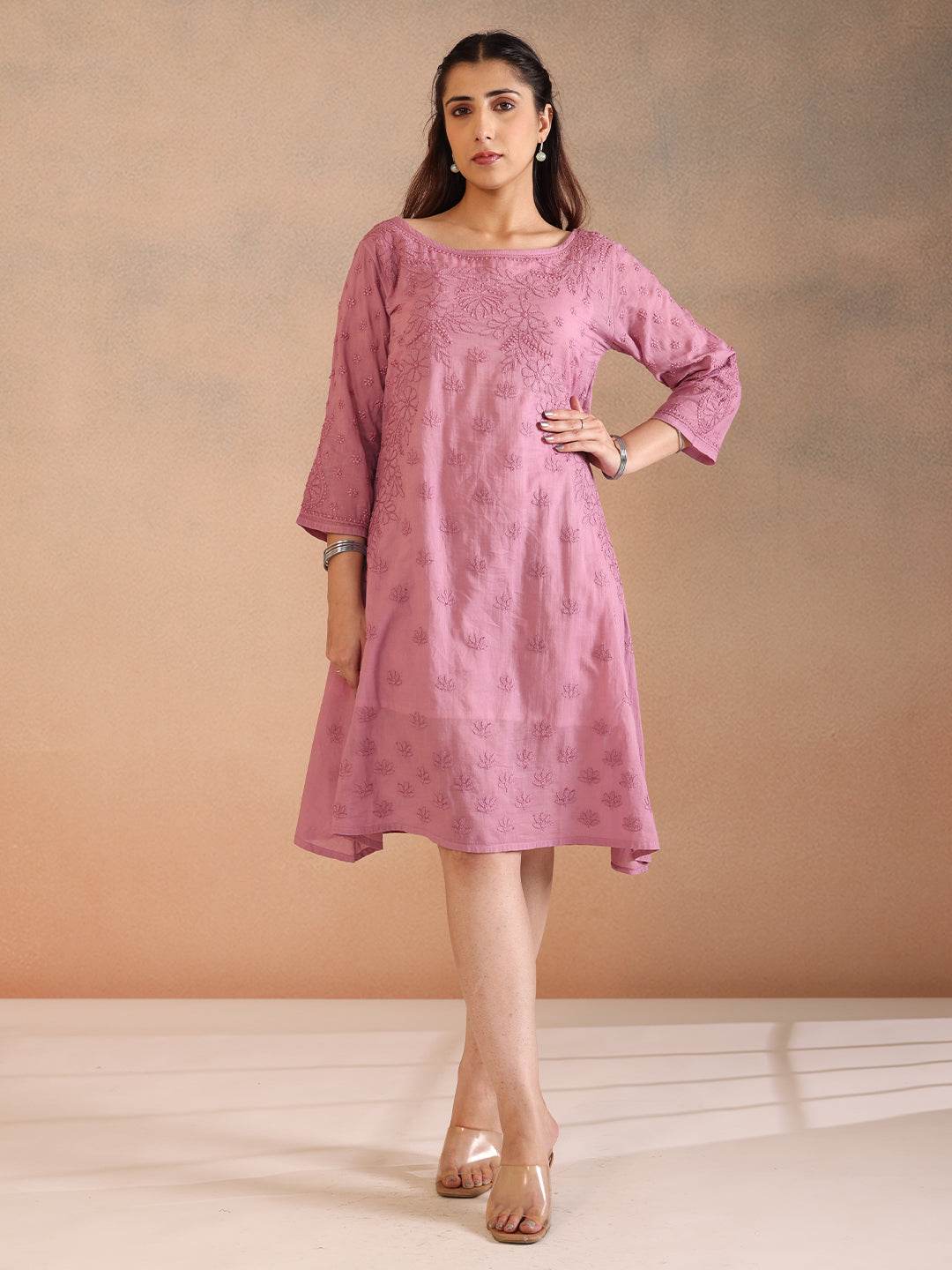 YASRA MULMUL DRESS - KRI CHIKANKARI