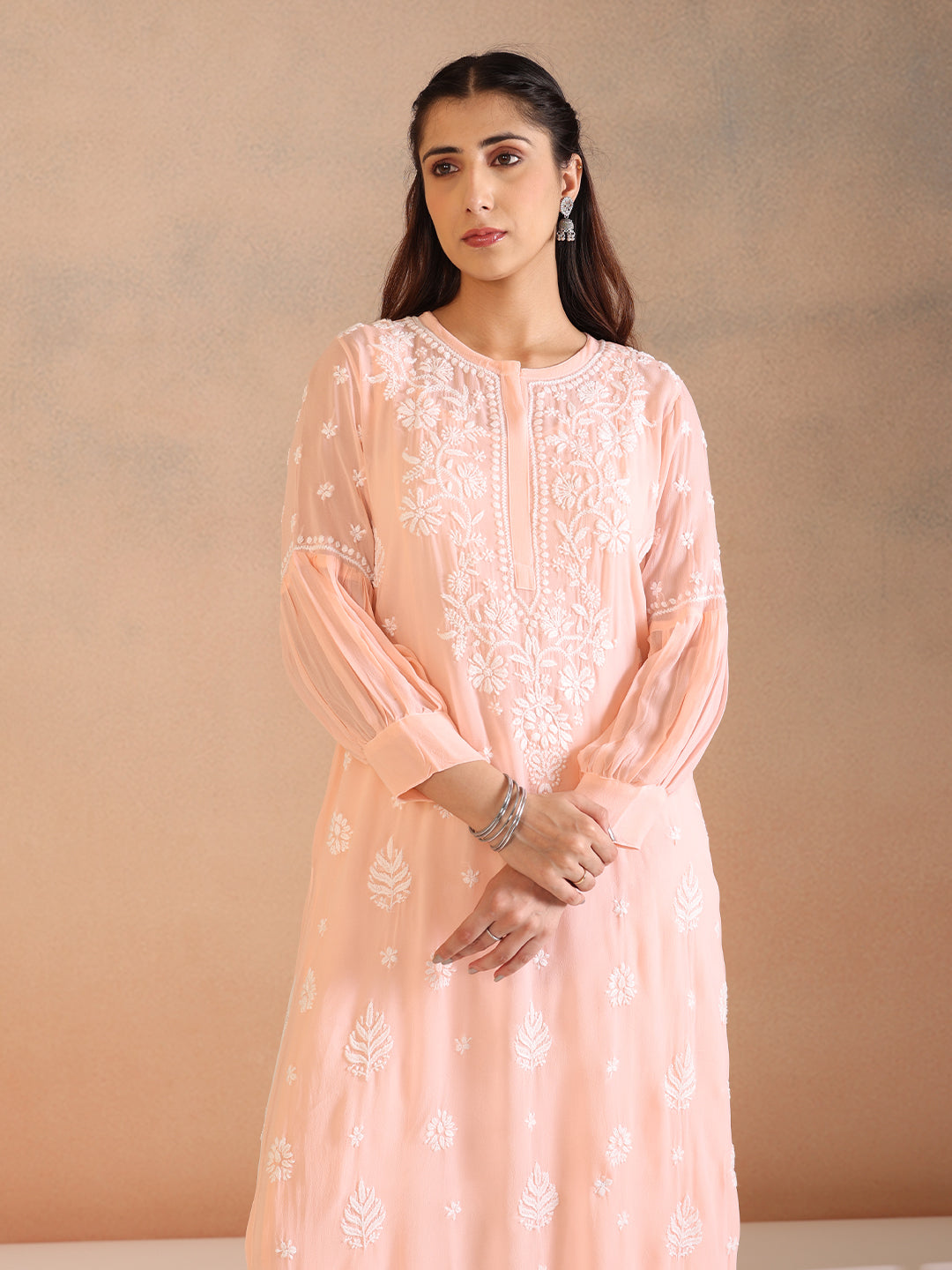 NILOFER GEORGETTE PEACH KURTA