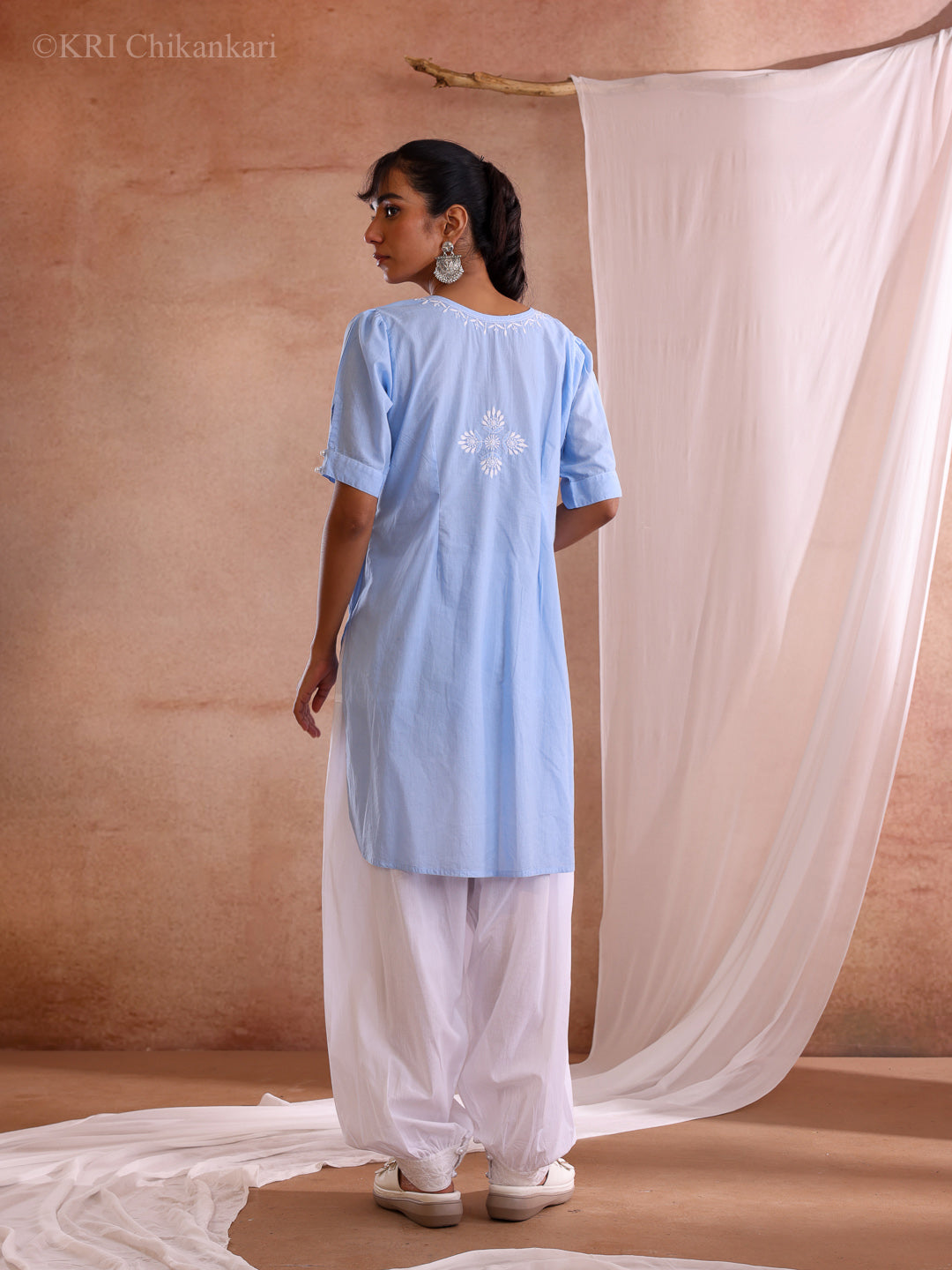 AFSHA ICE BLUE COTTON SHORT KURTA