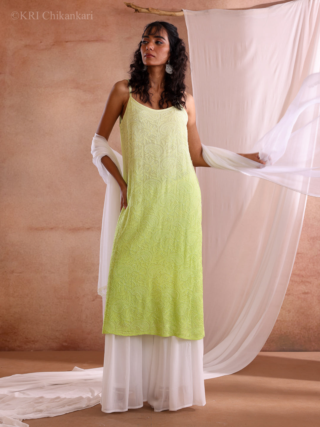 RUMI CHIKANKARI GREEN GEORGETTE KURTA