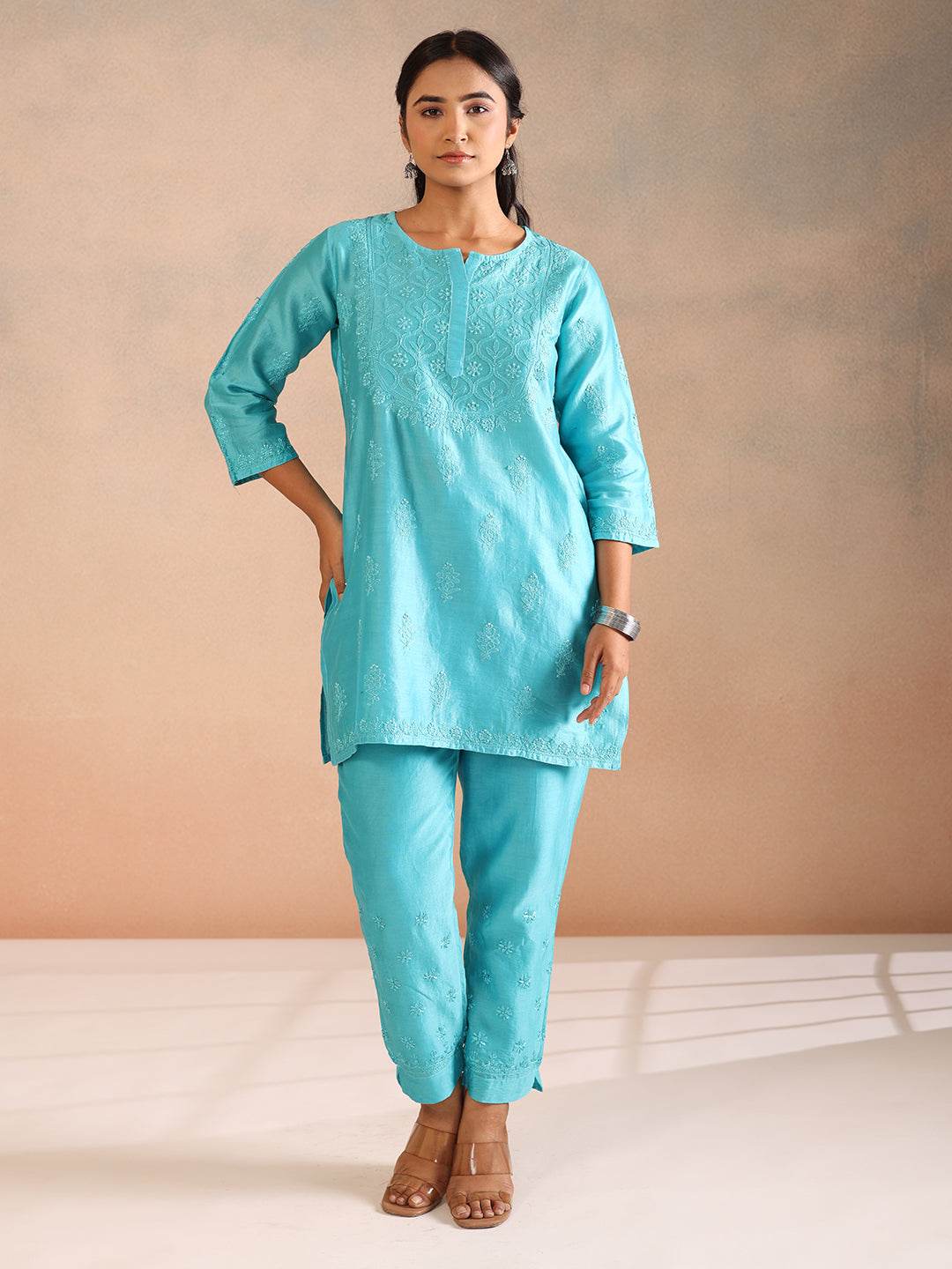 NIDA CHANDERI CO-ORD SET - KRI CHIKANKARI