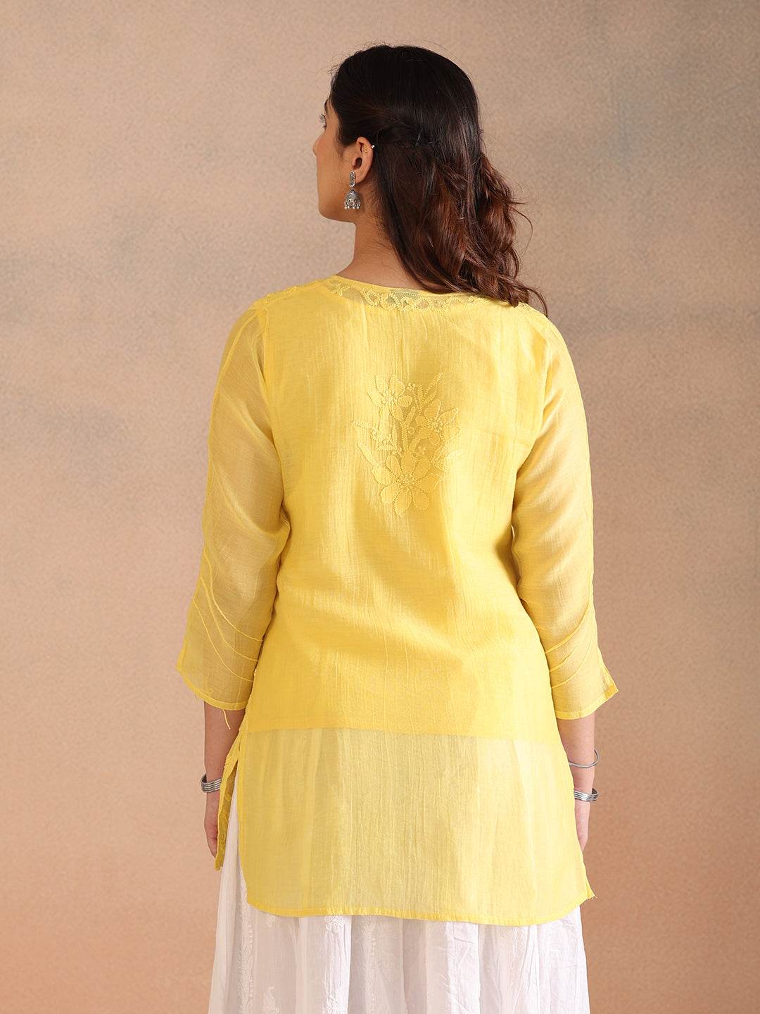 ZARQA MUL CHANDERI TOP - KRI CHIKANKARI