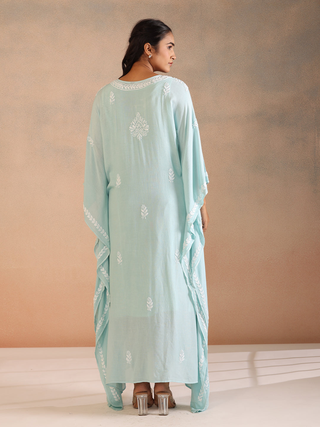 SAHILI Chikankari Sea Green Rayon Kaftan