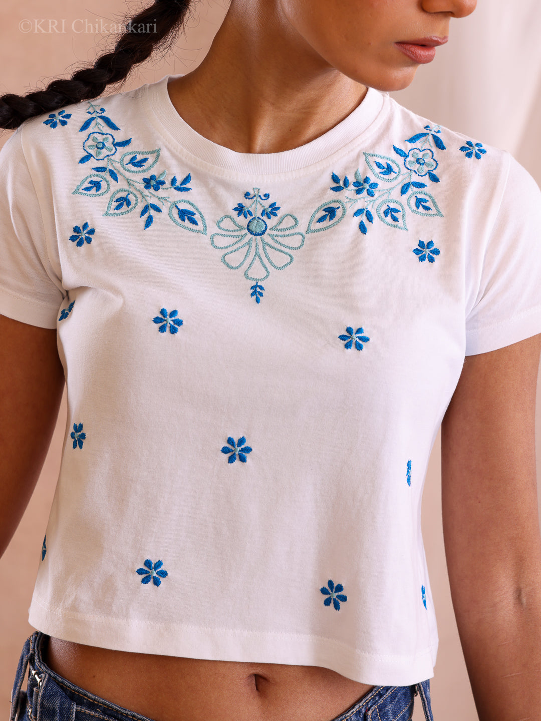 RENA BLUE COTTON CROP T-SHIRT