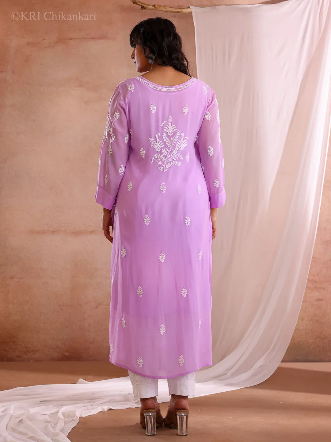 VARSHA LILAC GEORGETTE KURTA - KRI CHIKANKARI