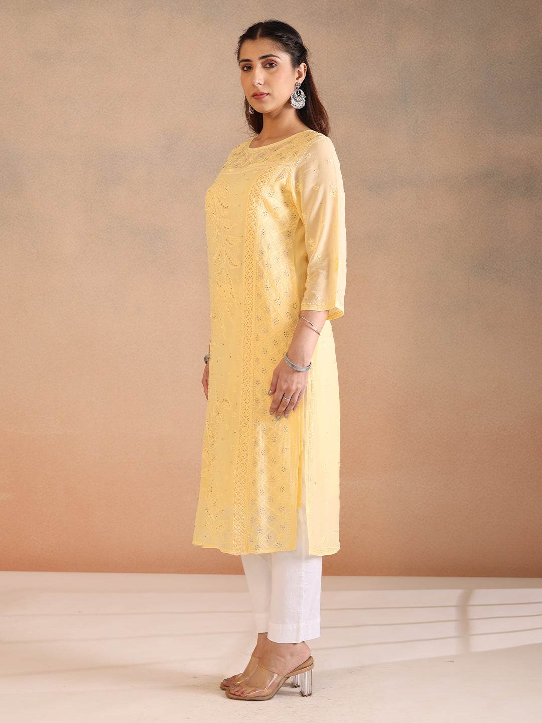 SHAMSA GEORGETTE KURTA - KRI CHIKANKARI
