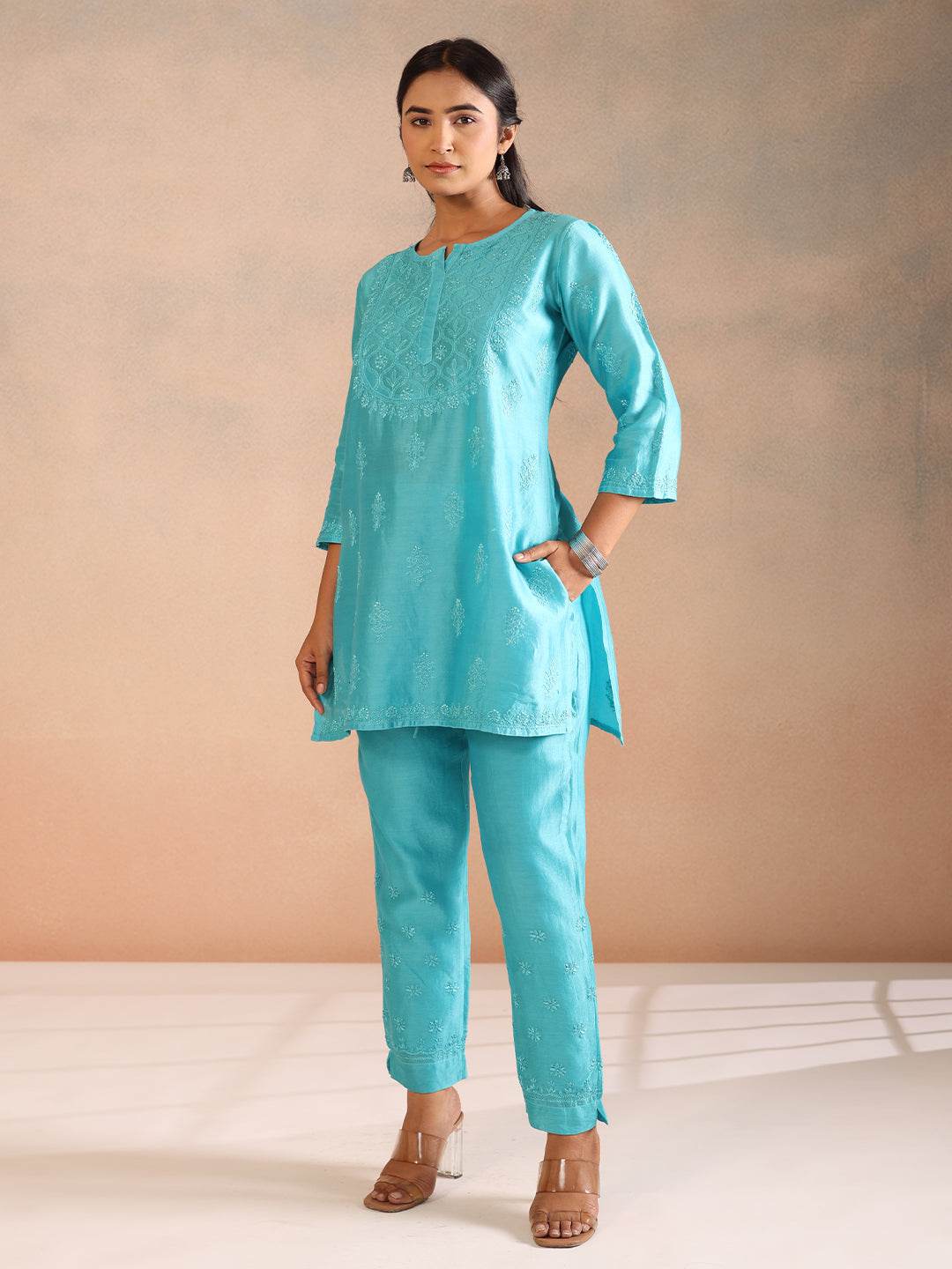 NIDA CHANDERI CO-ORD SET - KRI CHIKANKARI