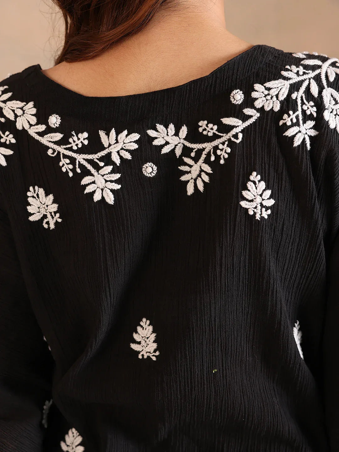 FAYA CRUSH COTTON BLACK KAFTAN - KRI CHIKANKARI