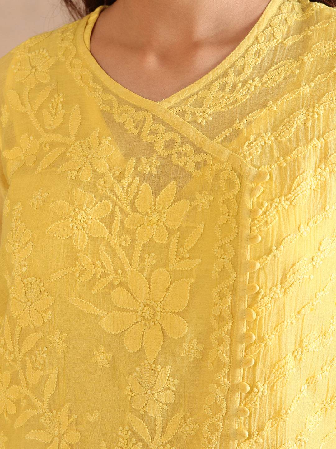 ZARQA MUL CHANDERI TOP - KRI CHIKANKARI