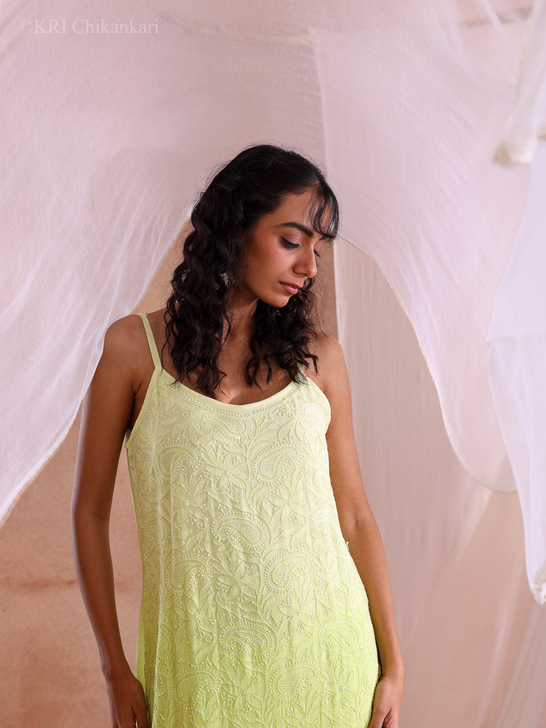 RUMI CHIKANKARI GREEN GEORGETTE KURTA