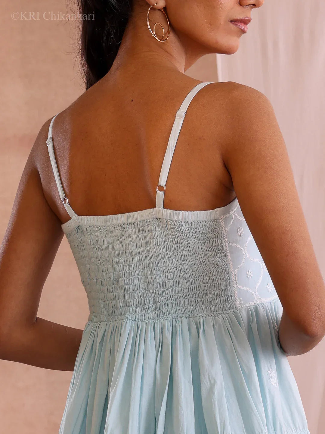 EHRA SKY BLUE COTTON MINI DRESS - KRI CHIKANKARI